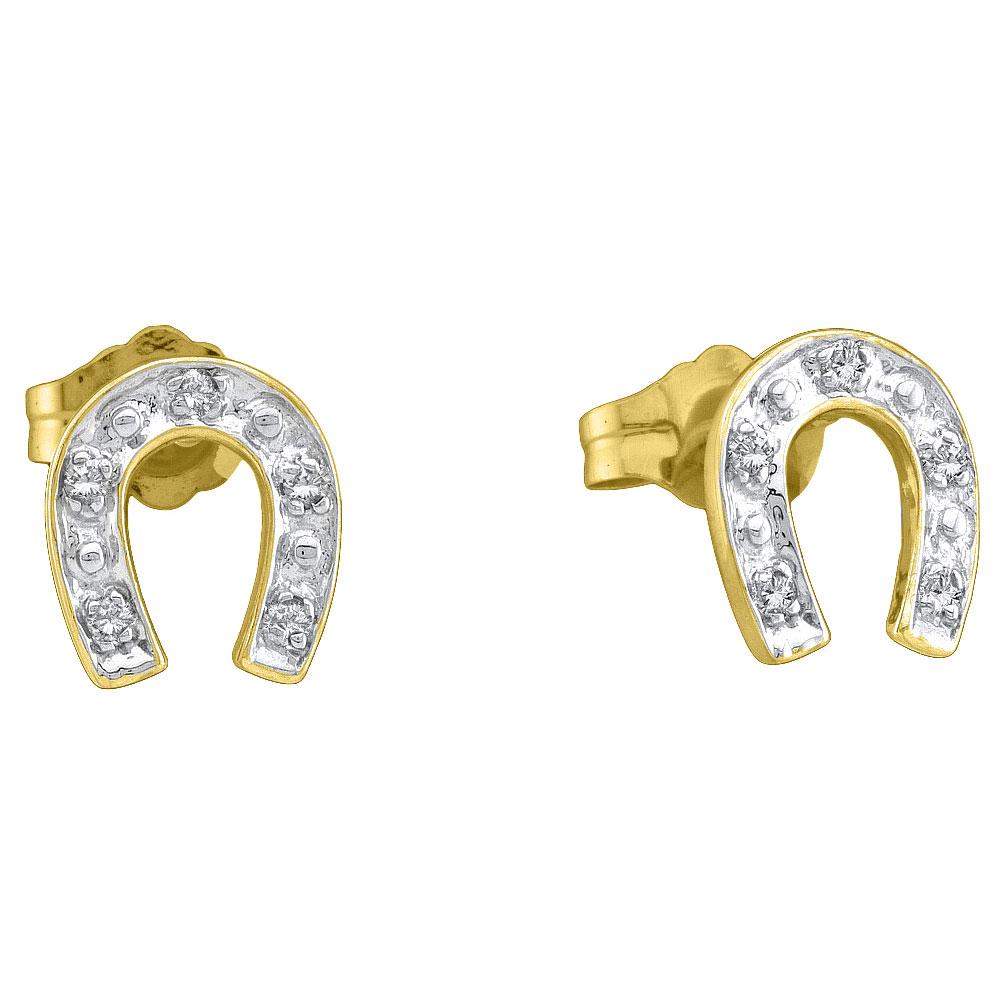 Sparkling Luck: 10kt Yellow Gold Womens Round Diamond Horseshoe Earrings - Splendid Jewellery