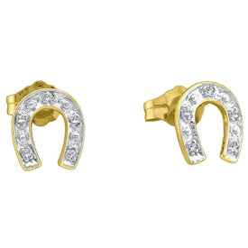 Sparkling Luck: 10kt Yellow Gold Womens Round Diamond Horseshoe Earrings - Splendid Jewellery