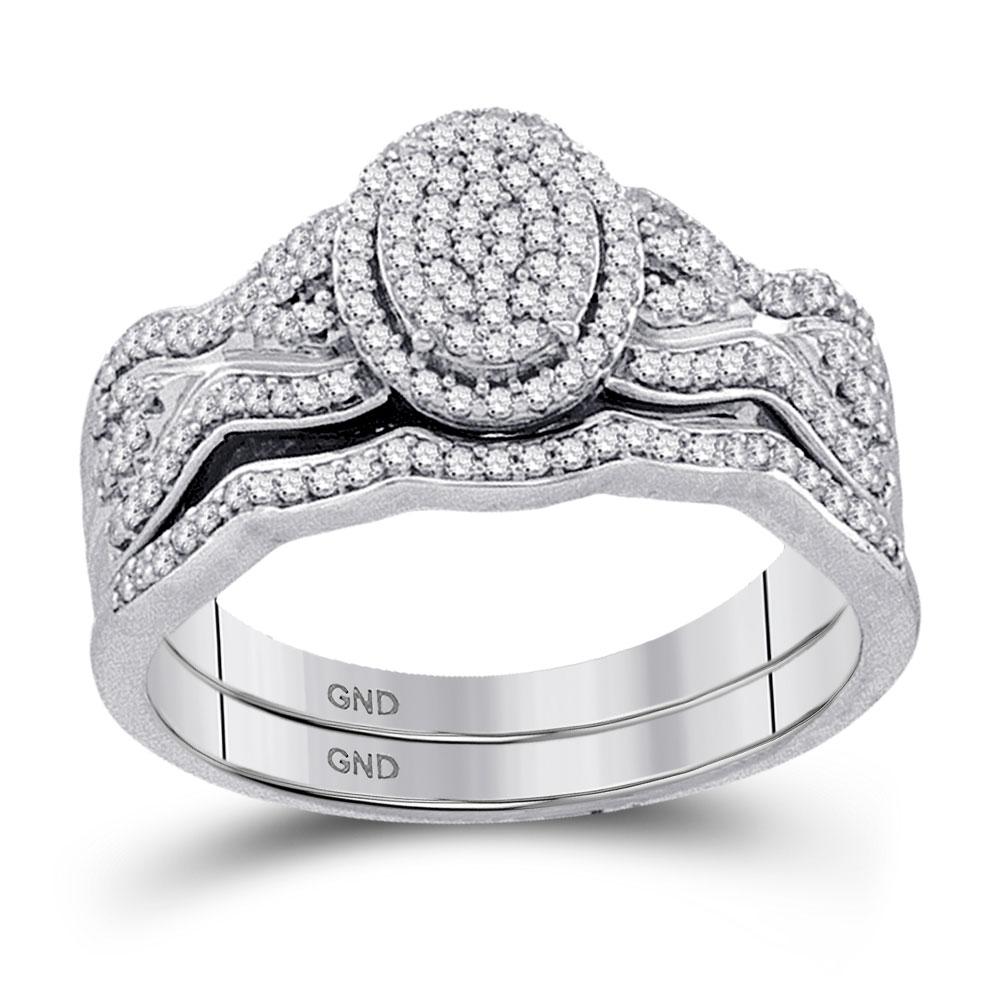 Sparkling Splendor: 10kt White Gold Oval Diamond Cluster Bridal Wedding Ring Band Set 3/8 Cttw - Splendid Jewellery