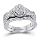 Sparkling Splendor: 10kt White Gold Oval Diamond Cluster Bridal Wedding Ring Band Set 3/8 Cttw - Splendid Jewellery