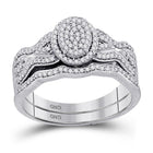 Sparkling Splendor: 10kt White Gold Oval Diamond Cluster Bridal Wedding Ring Band Set 3/8 Cttw - Splendid Jewellery
