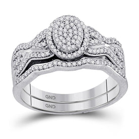 Sparkling Splendor: 10kt White Gold Oval Diamond Cluster Bridal Wedding Ring Band Set 3/8 Cttw - Splendid Jewellery