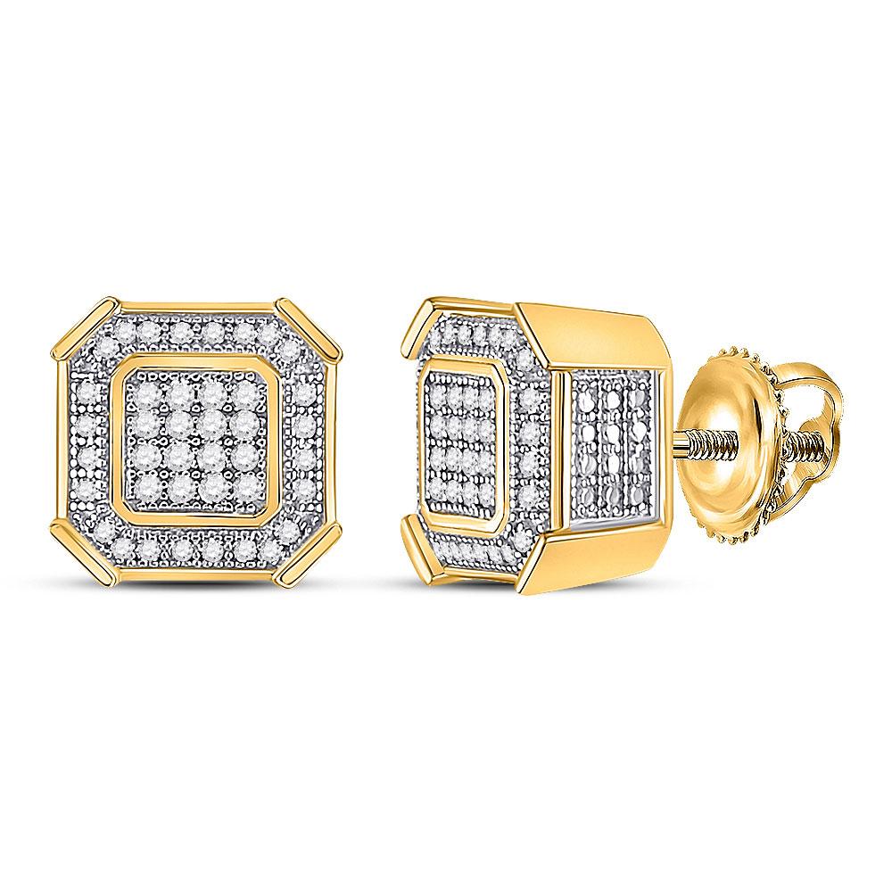Sparkling Square Cluster Diamond Earrings in 10kt Yellow Gold - 1/4 Cttw for Men - Splendid Jewellery