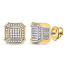 Sparkling Square Cluster Diamond Earrings in 10kt Yellow Gold - 1/4 Cttw for Men - Splendid Jewellery
