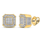 Sparkling Square Cluster Diamond Earrings in 10kt Yellow Gold - 1/4 Cttw for Men - Splendid Jewellery