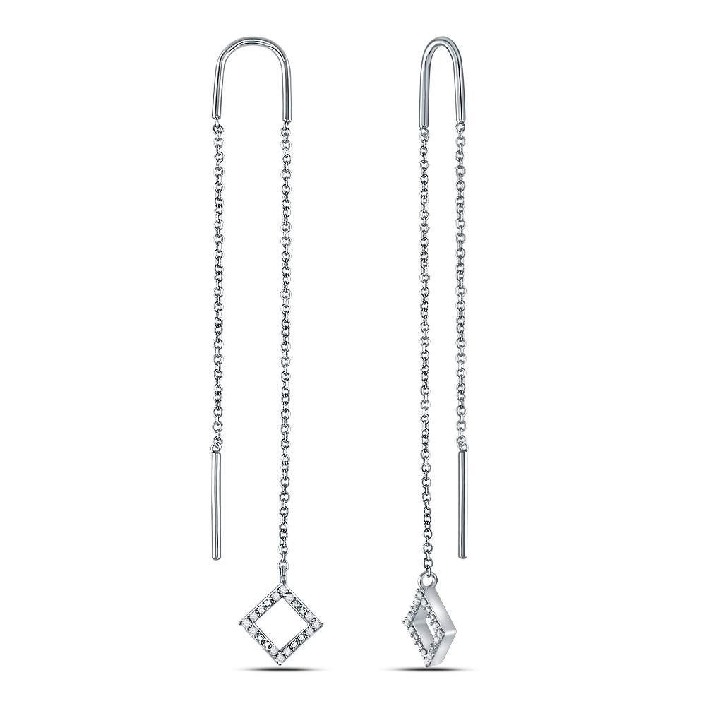 Sparkling Square Diamond Threader Earrings in 10kt White Gold - Splendid Jewellery