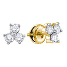 Sparkling Trio: 14kt Yellow Gold Womens Round Diamond 3 - stone Earrings 3/4 Cttw - Splendid Jewellery