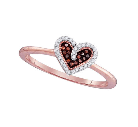 Sparkly Heart Shaped Diamond Ring With Rose Gold and Red Diamond Splendid Jewellery
