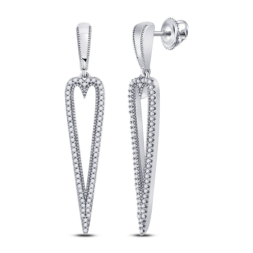 Splendid Jewellery 10kt White Gold Diamond Oblong Heart Dangle Earrings - Splendid Jewellery