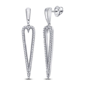 Splendid Jewellery 10kt White Gold Diamond Oblong Heart Dangle Earrings - Splendid Jewellery