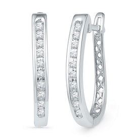 Splendid Jewellery 10kt White Gold Diamond Slender Oblong Hoop Earrings - Splendid Jewellery