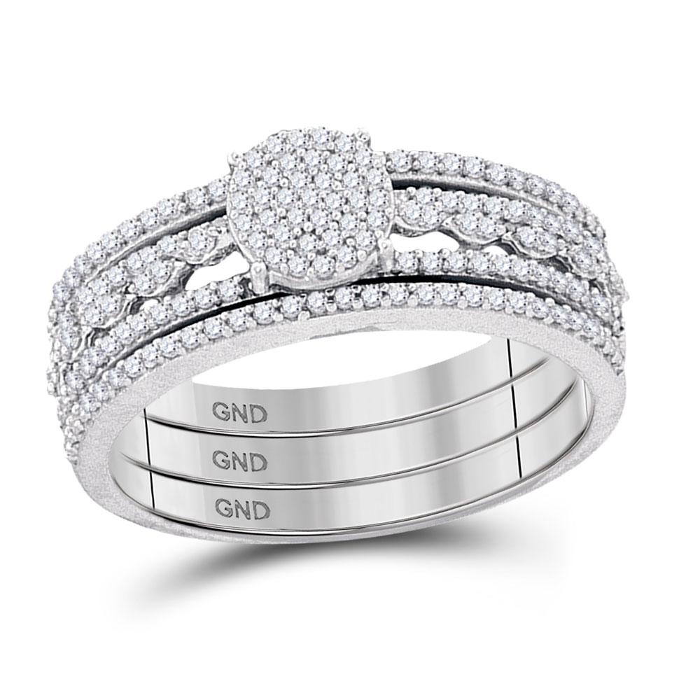 Splendid Jewellery 10kt White Gold Round Diamond Cluster Bridal Wedding Ring Set - Splendid Jewellery