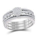 Splendid Jewellery 10kt White Gold Round Diamond Cluster Bridal Wedding Ring Set - Splendid Jewellery