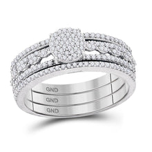 Load image into Gallery viewer, Splendid Jewellery 10kt White Gold Round Diamond Cluster Bridal Wedding Ring Set - Splendid Jewellery