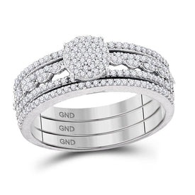 Splendid Jewellery 10kt White Gold Round Diamond Cluster Bridal Wedding Ring Set - Splendid Jewellery