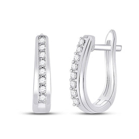 Splendid Jewellery 10kt White Gold Womens Diamond Oblong Hoop Earrings - Splendid Jewellery