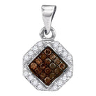 Splendid Jewellery 10kt White Gold Womens Round Brown Diamond Geometric Cluster Pendant - Splendid Jewellery