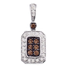 Splendid Jewellery 10kt White Gold Womens Round Brown Diamond Rectangle Cluster Pendant - Splendid Jewellery