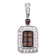 Load image into Gallery viewer, Splendid Jewellery 10kt White Gold Womens Round Brown Diamond Rectangle Cluster Pendant - Splendid Jewellery