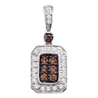 Splendid Jewellery 10kt White Gold Womens Round Brown Diamond Rectangle Cluster Pendant - Splendid Jewellery