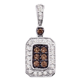 Splendid Jewellery 10kt White Gold Womens Round Brown Diamond Rectangle Cluster Pendant - Splendid Jewellery