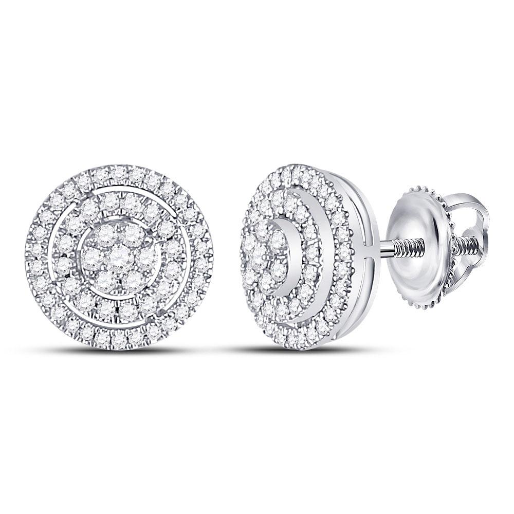 Splendid Jewellery 10kt White Gold Womens Round Diamond Concentric Circle Cluster Earrings - Splendid Jewellery