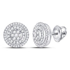 Splendid Jewellery 10kt White Gold Womens Round Diamond Concentric Circle Cluster Earrings - Splendid Jewellery