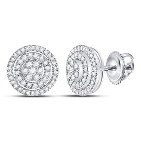 Splendid Jewellery 10kt White Gold Womens Round Diamond Concentric Circle Cluster Earrings - Splendid Jewellery