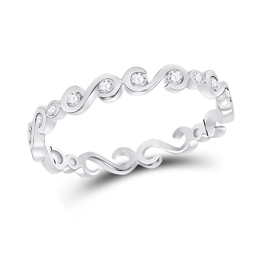 Splendid Jewellery 10kt White Gold Womens Round Diamond S - Shape Stackable Band Ring - Splendid Jewellery