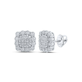 Splendid Jewellery 10kt White Gold Womens Round Diamond Square Earrings - Splendid Jewellery