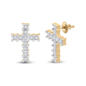 Splendid Jewellery 10kt Yellow Gold Womens Round Diamond Cross Earrings - Splendid Jewellery