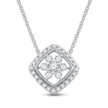 Load image into Gallery viewer, Splendid Jewellery 14kt White Gold Diamond Offset Square Cluster Pendant Necklace - Splendid Jewellery