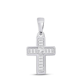 Splendid Jewellery Diamond Cross Pendant | 10kt White Gold Womens Princess Diamond Cross Pendant 1/3 Cttw - Splendid Jewellery