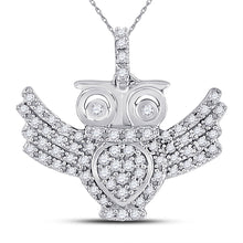 Load image into Gallery viewer, Splendid Jewellery: Diamond Owl Bird Pendant in 10kt White Gold with 1/4 Cttw of Diamonds - Splendid Jewellery