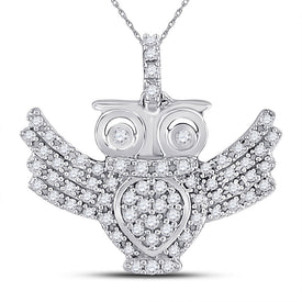 Splendid Jewellery: Diamond Owl Bird Pendant in 10kt White Gold with 1/4 Cttw of Diamonds - Splendid Jewellery
