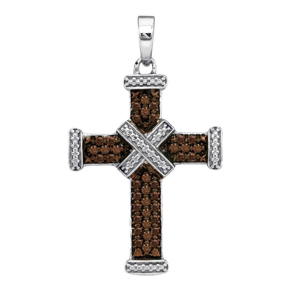 Splendid Jewellery Sterling Silver Brown Diamond Cross Pendant - Splendid Jewellery