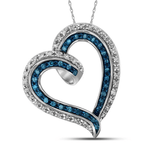Spoil Her with White Gold Heart Pendant Embedded with Blue Color Enhanced Diamonds Splendid Jewellery