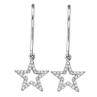 Stellar Brilliance: 10kt White Gold Womens Round Diamond Star Dangle Earrings 1/5 Cttw - Splendid Jewellery