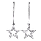 Stellar Brilliance: 10kt White Gold Womens Round Diamond Star Dangle Earrings 1/5 Cttw - Splendid Jewellery