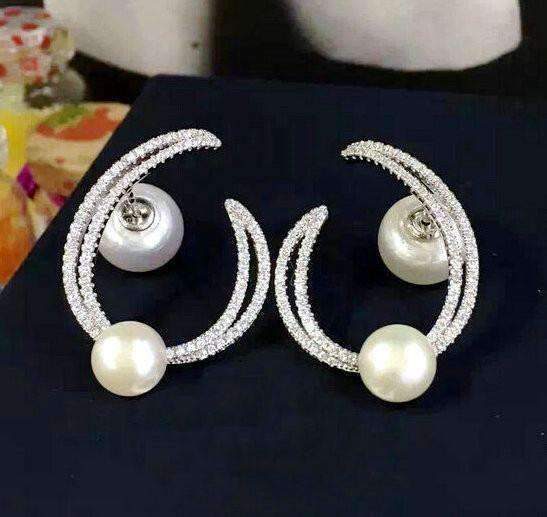 Sterling silver C shape pearl Hoop Earrings - Splendid Jewellery