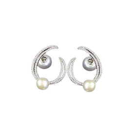Sterling silver C shape pearl Hoop Earrings Splendid Jewellery