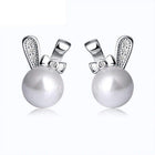 Sterling Silver Cute Little Rabbit White Shell Pearls Stud Earrings - Splendid Jewellery
