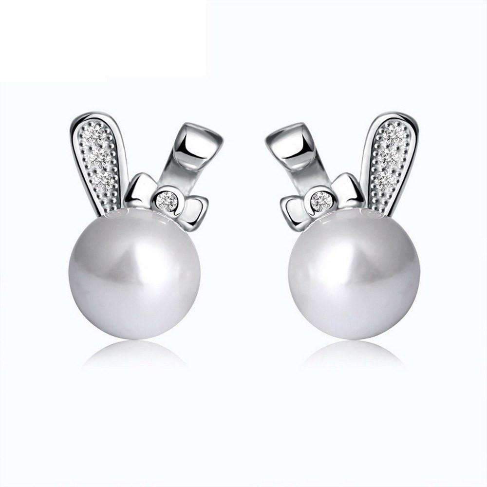 Sterling Silver Cute Little Rabbit White Shell Pearls Stud Earrings Splendid Jewellery