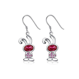 Sterling Silver Cute Small Rabbit Pink Cubic Zirconia Earrings - Splendid Jewellery