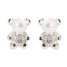 Load image into Gallery viewer, Sterling Silver Cute Teddy Bear White Natural Fresh Water Pearls Stud Earrings - Splendid Jewellery