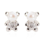Sterling Silver Cute Teddy Bear White Natural Fresh Water Pearls Stud Earrings - Splendid Jewellery