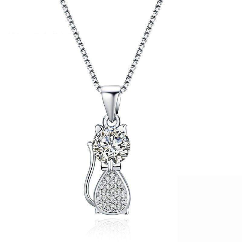 Sterling Silver CZ Diamond Kitten Pendant Necklace - Splendid Jewellery