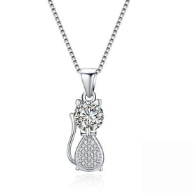 Sterling Silver CZ Diamond Kitten Pendant Necklace - Splendid Jewellery