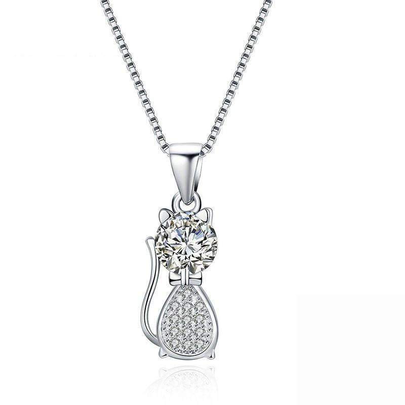 Sterling Silver CZ Diamond Kitten Pendant Necklace Splendid Jewellery