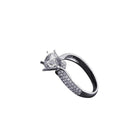 Sterling Silver Engrave Solitaire Topaz Simulated Diamond Flower Ring - Splendid Jewellery